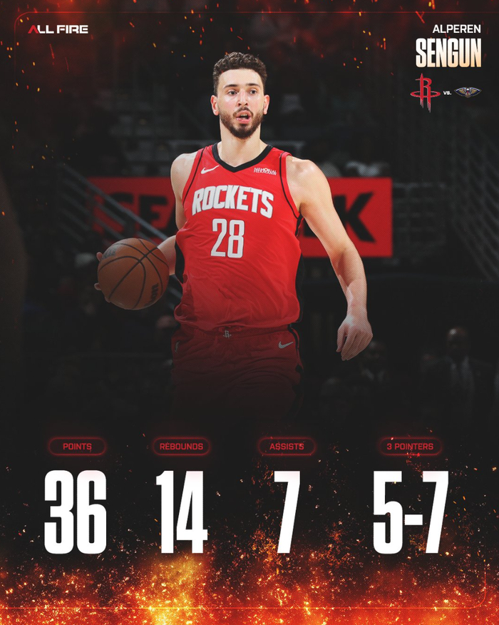 申京单场36+13+7+3断3帽创多项纪录 火箭队追平西